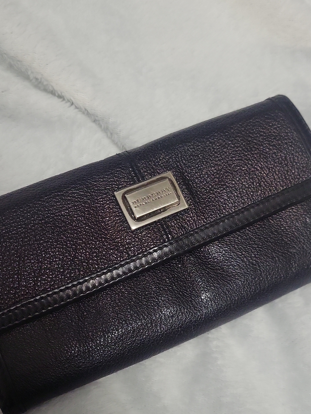 Vintage Burberry Black Pebbled Leather Continental Wallet Trifold